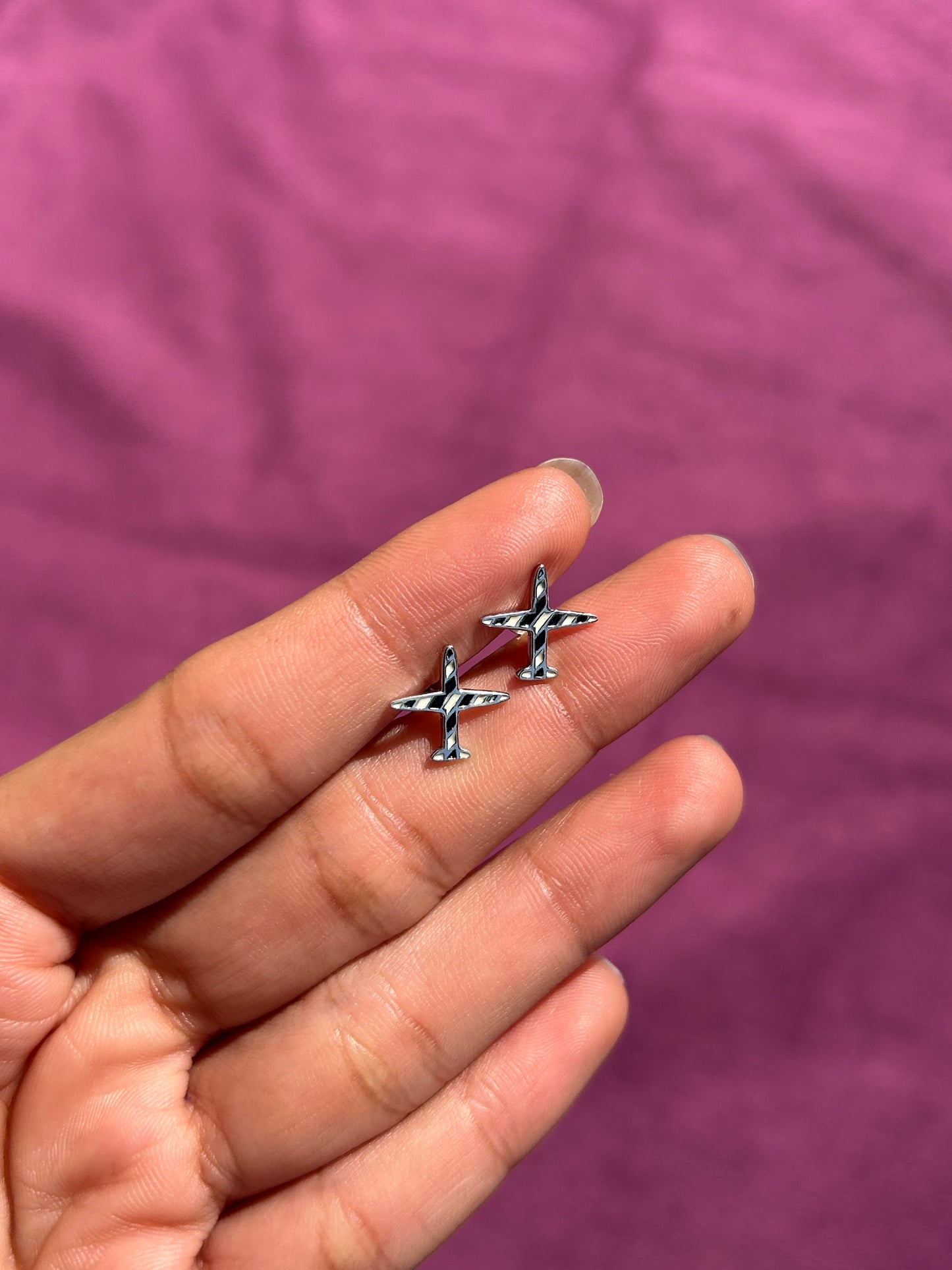 Premium Black & White Aeroplan Studs By Siva Silver