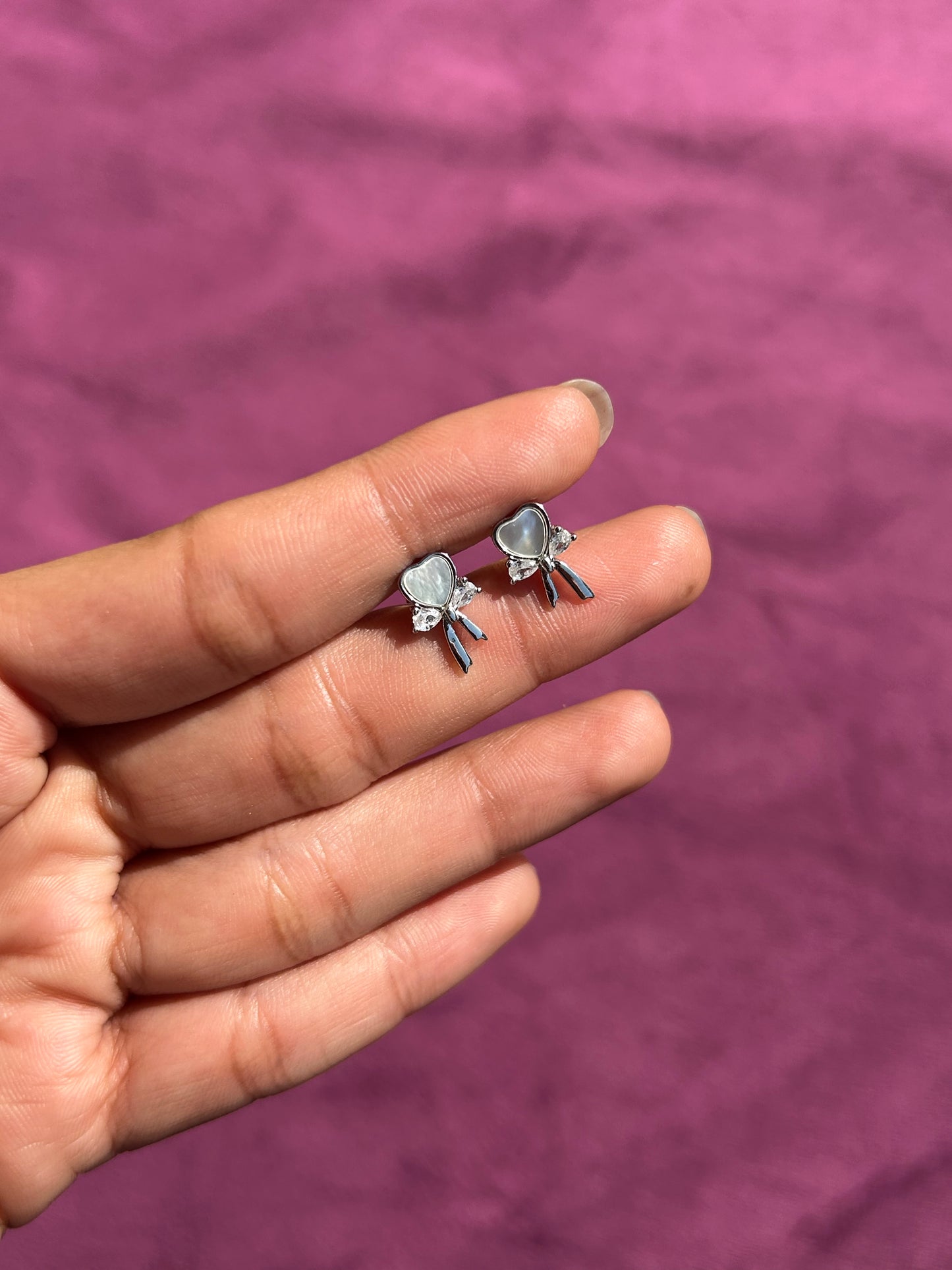 Premium 'Cutie Heart With Bow Studs By Siva Silver