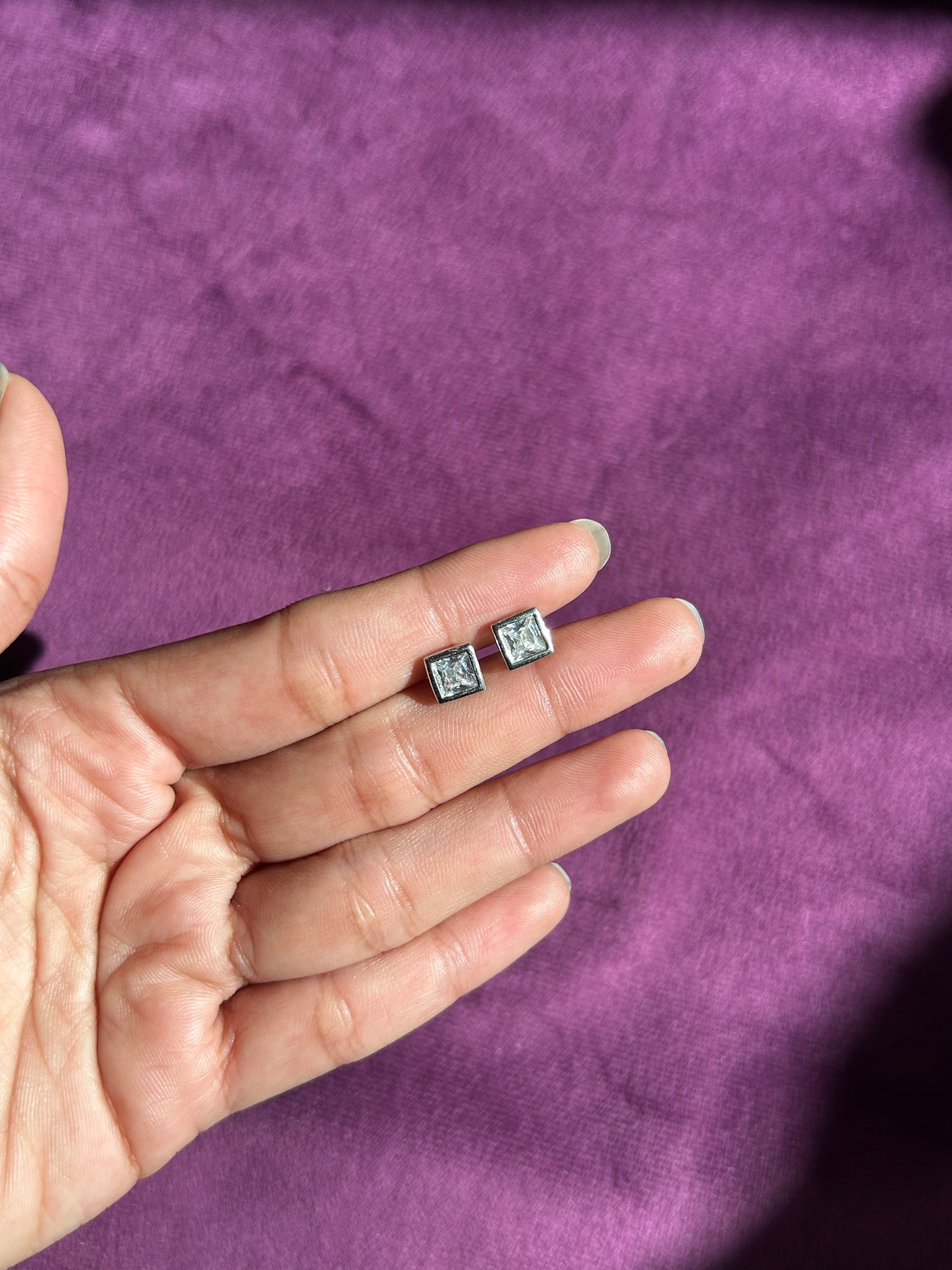 Premium 'Square Diamond Studs By Siva Silver