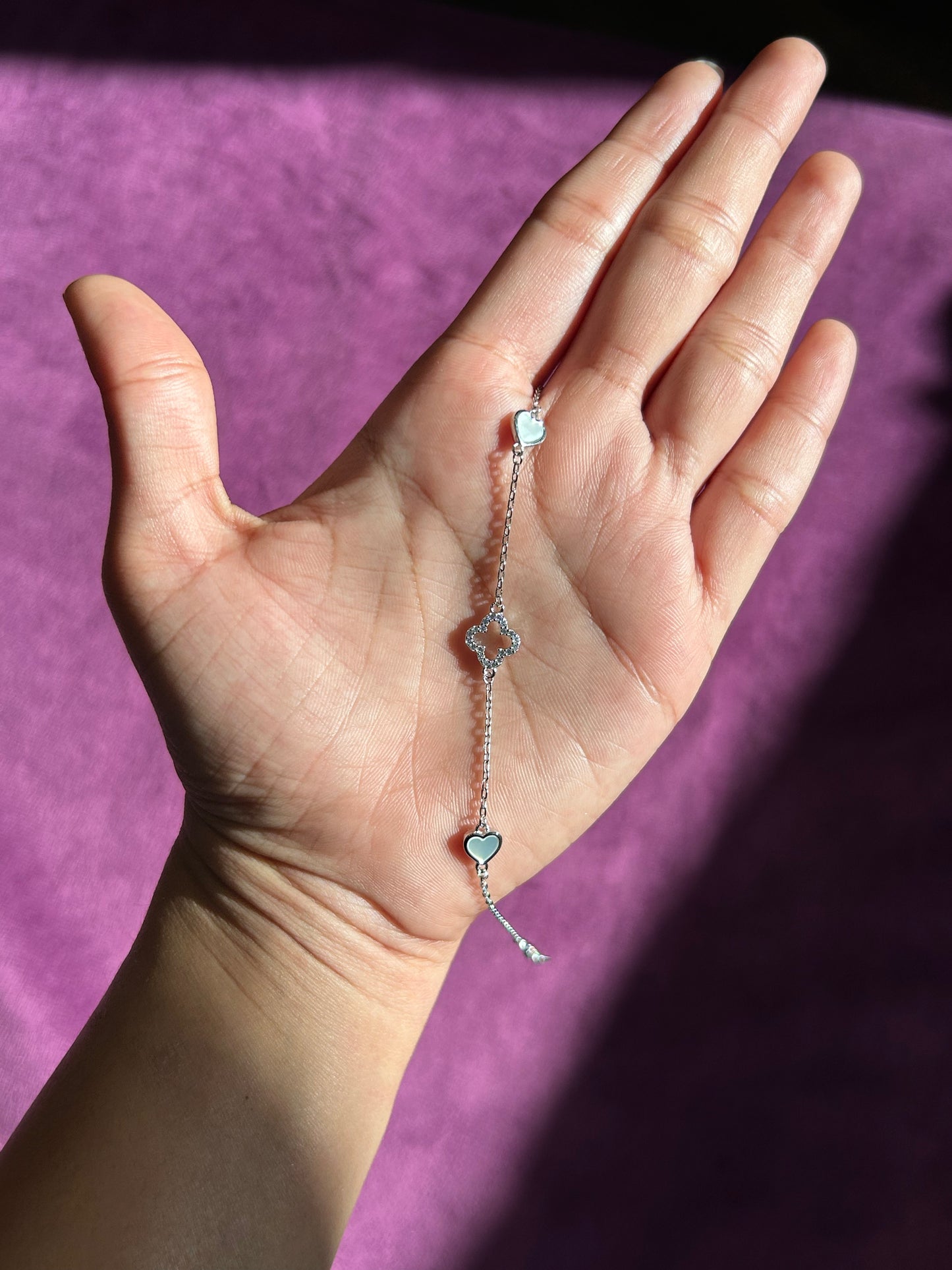 Premium Clover With Mop Heart Bracelet By Siva Silver