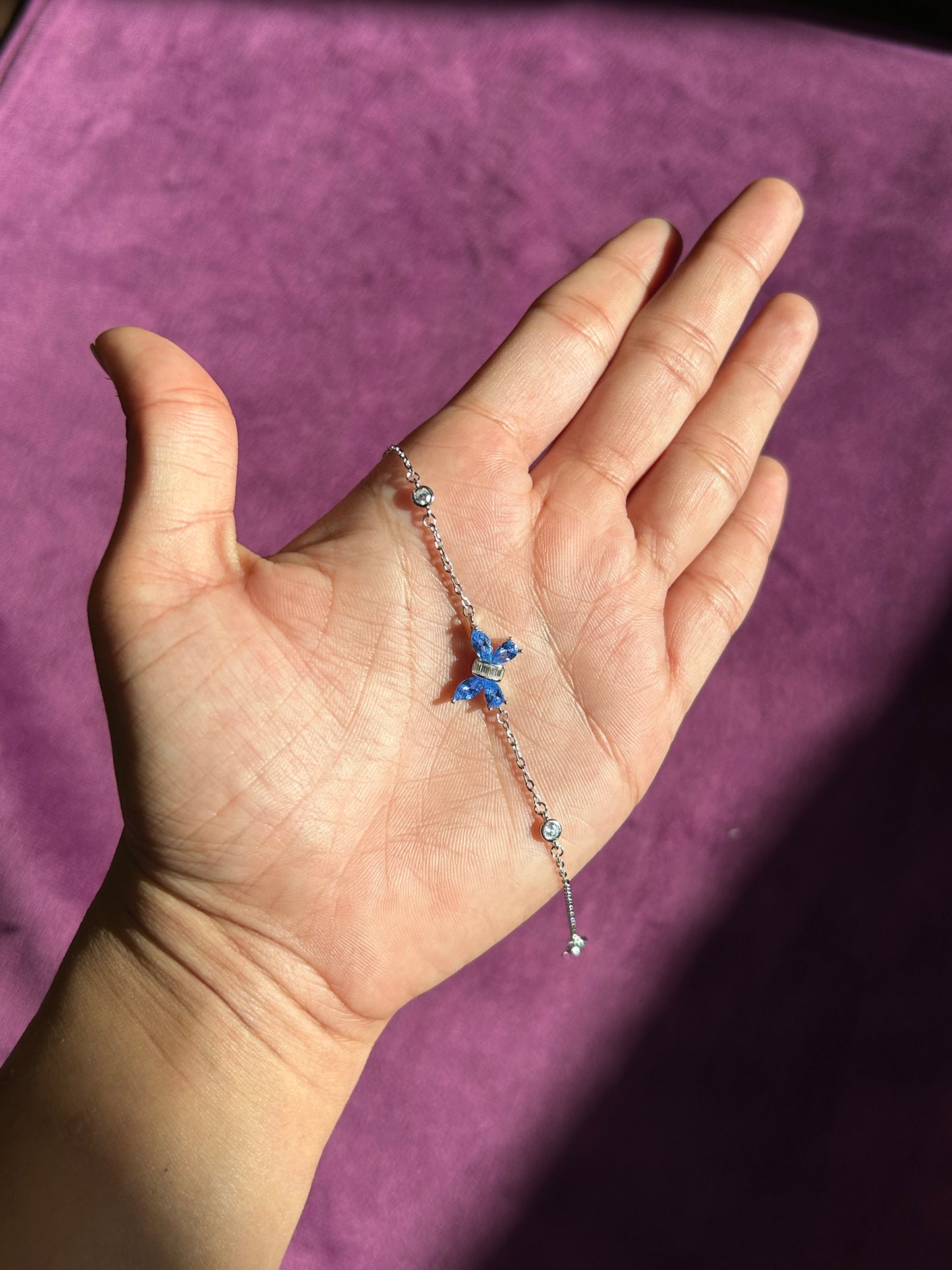 Premium Crystal Blue Butterfly Bracelet By Siva Silver
