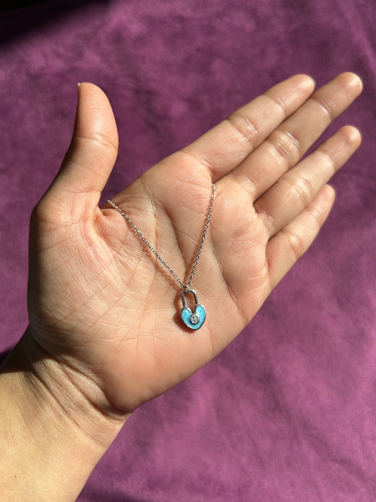 Premium Blue Heart Lock Neckpiece By Siva Silver