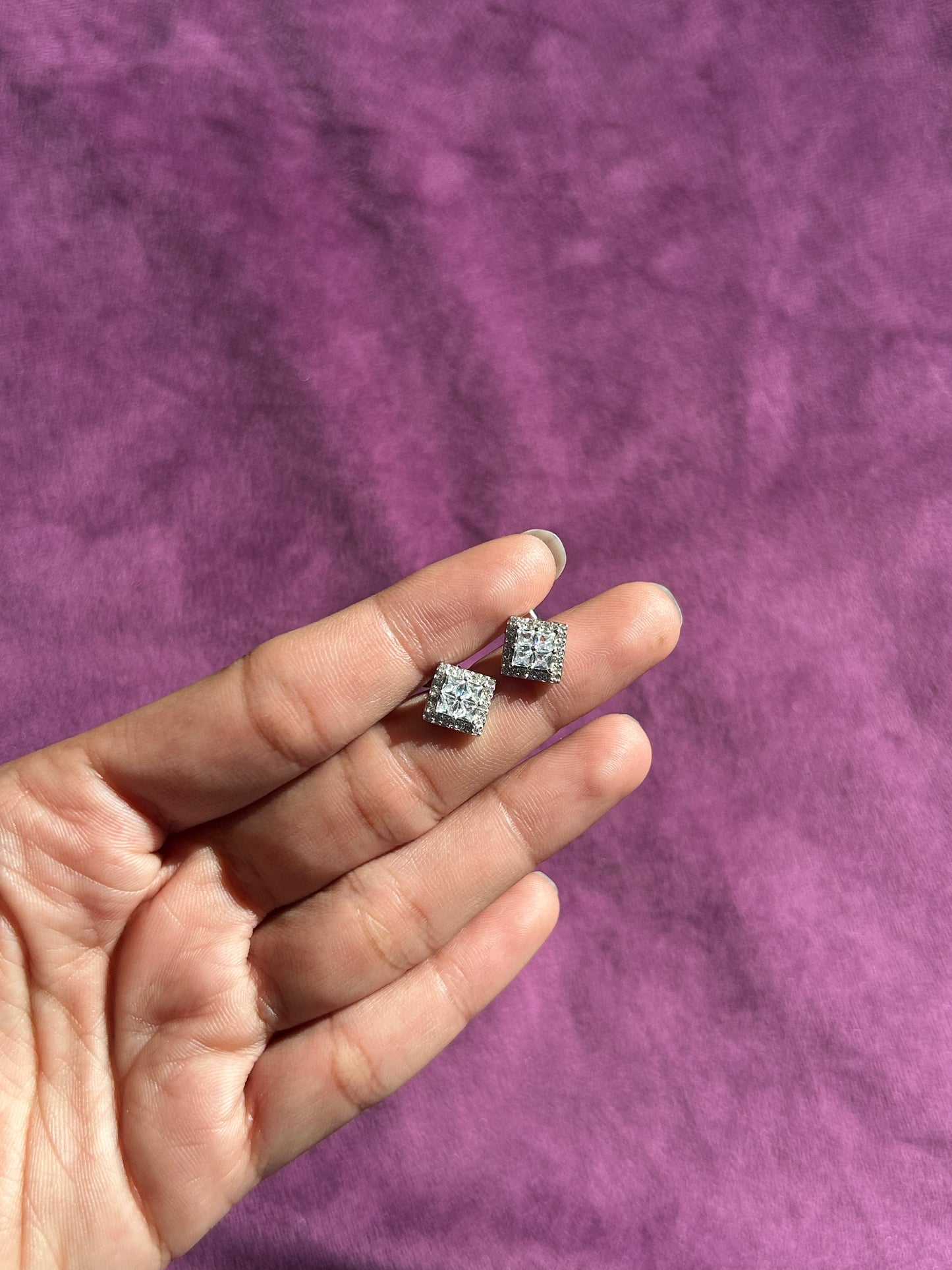 Premium Full Diamond Square Studs By Siva Silver