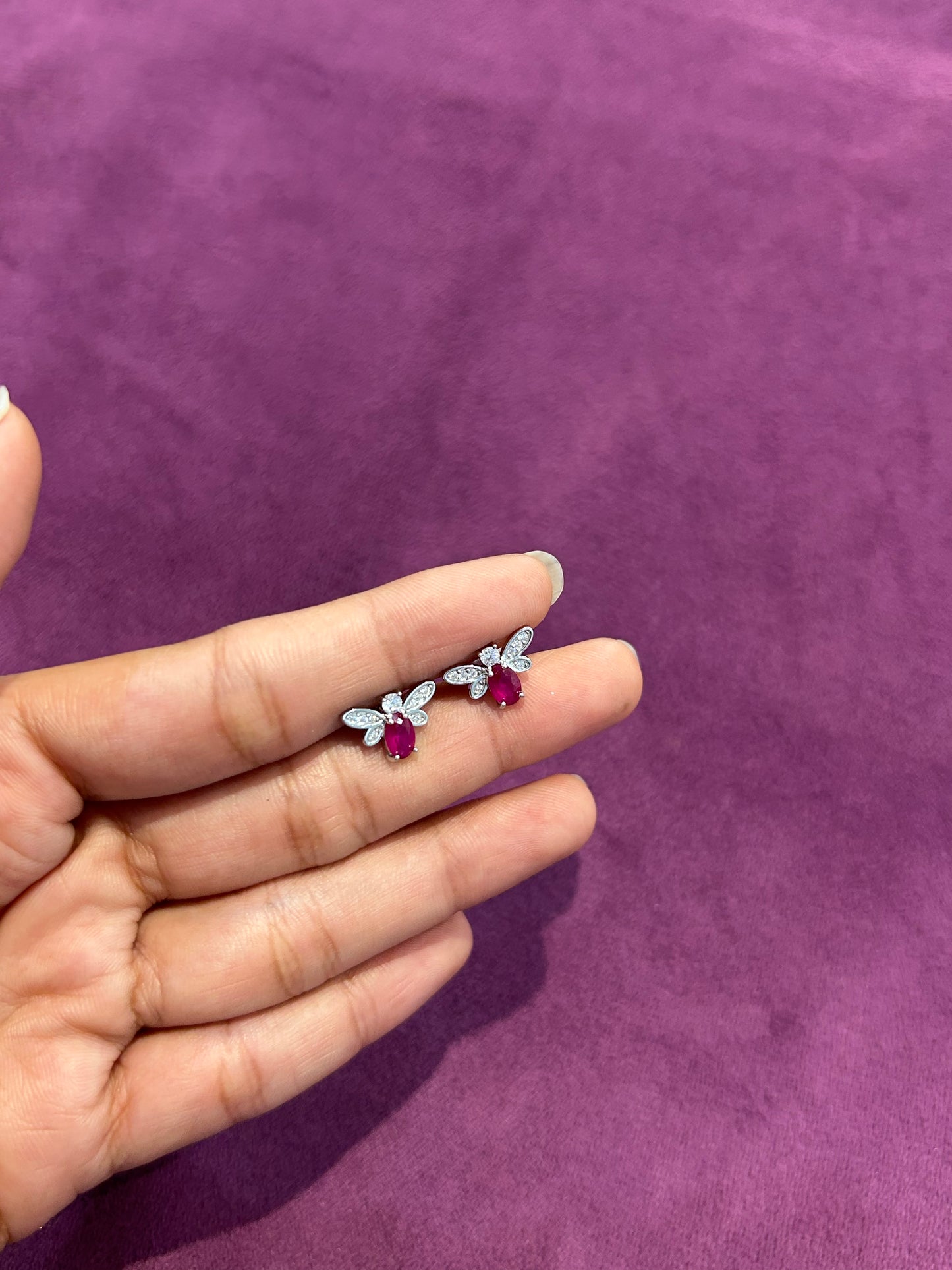 Premium Bee Studs With Pink Stone By Siva Silver