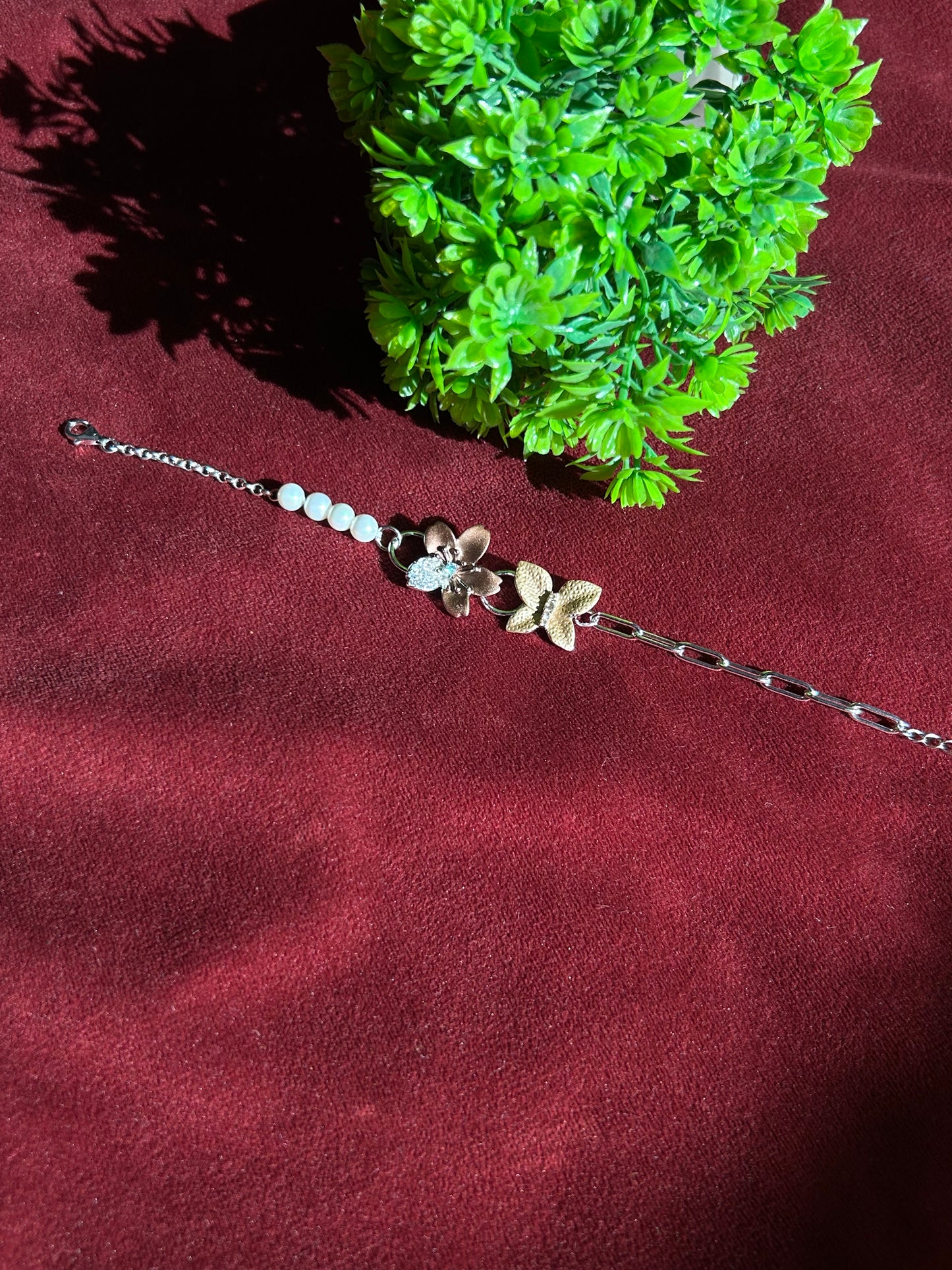 Premium Pearl Flower With Butterfly(Brown) By Siva Silver